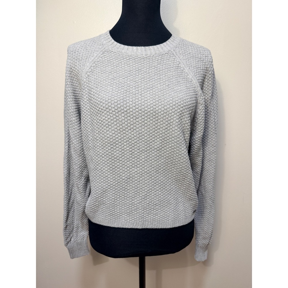 Hollister Sweater Small Textured Knit Raglan Pullover Gray Crewneck